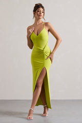 Lime Green Halter-Neck Wrap Maxi Dress