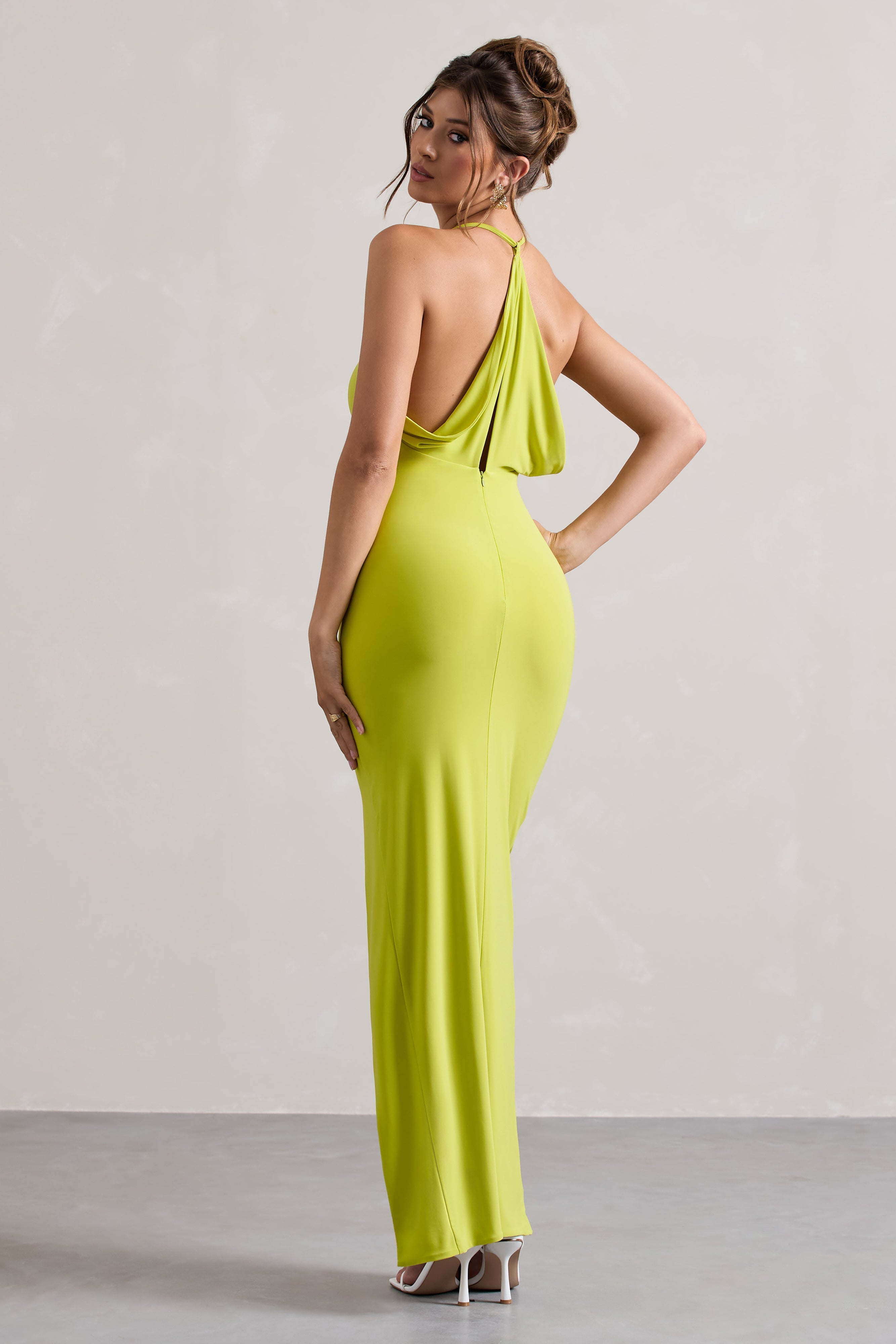 Lime Green Halter-Neck Wrap Maxi Dress