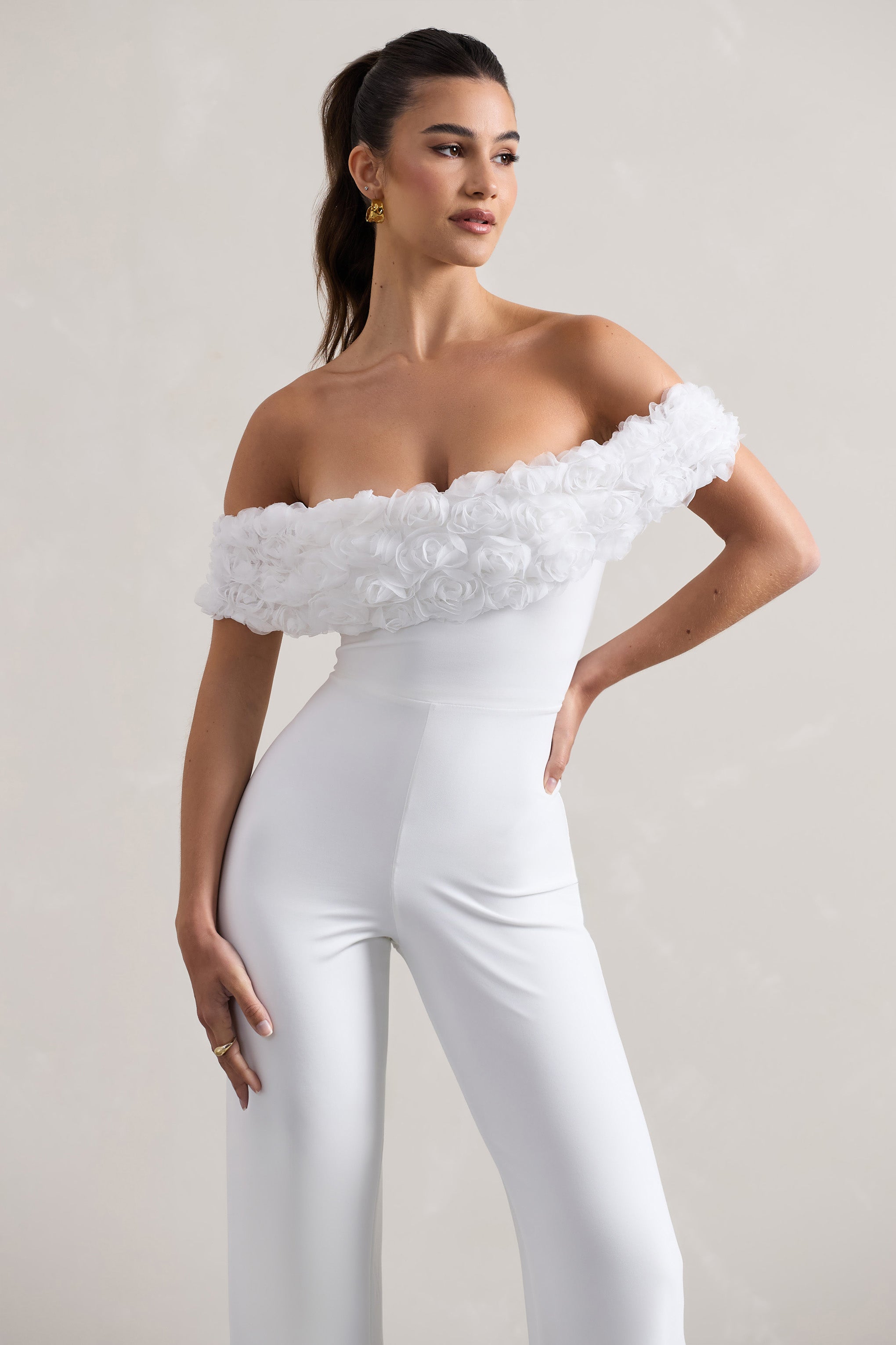 White Floral Bardot Jumpsuit