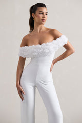 White Floral Bardot Jumpsuit