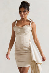 Ivory Ruffled Corset Top With Tie Straps