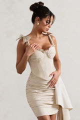 Ivory Ruffled Corset Top With Tie Straps