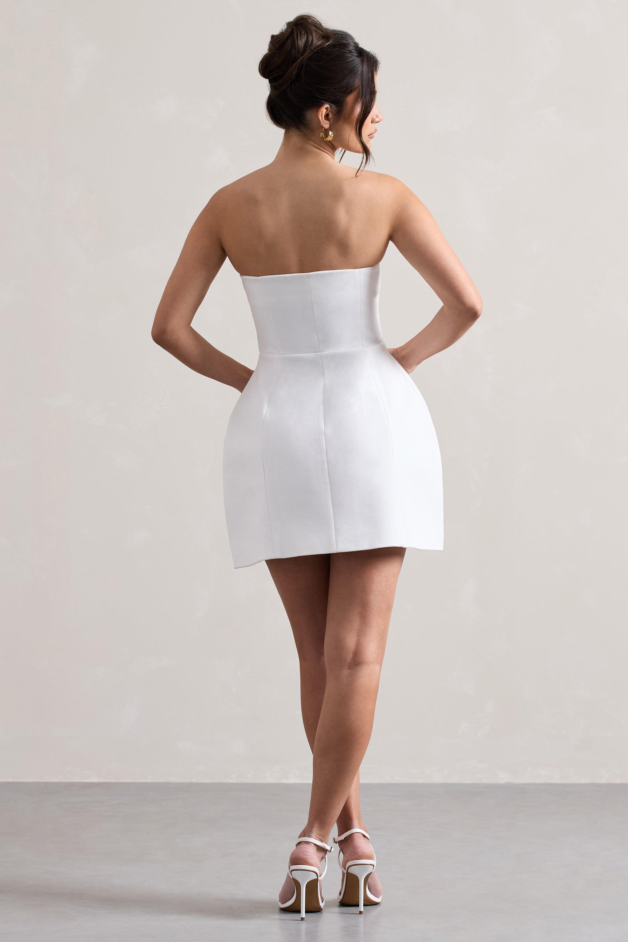 White Bandeau Tailored Buttoned Mini Dress