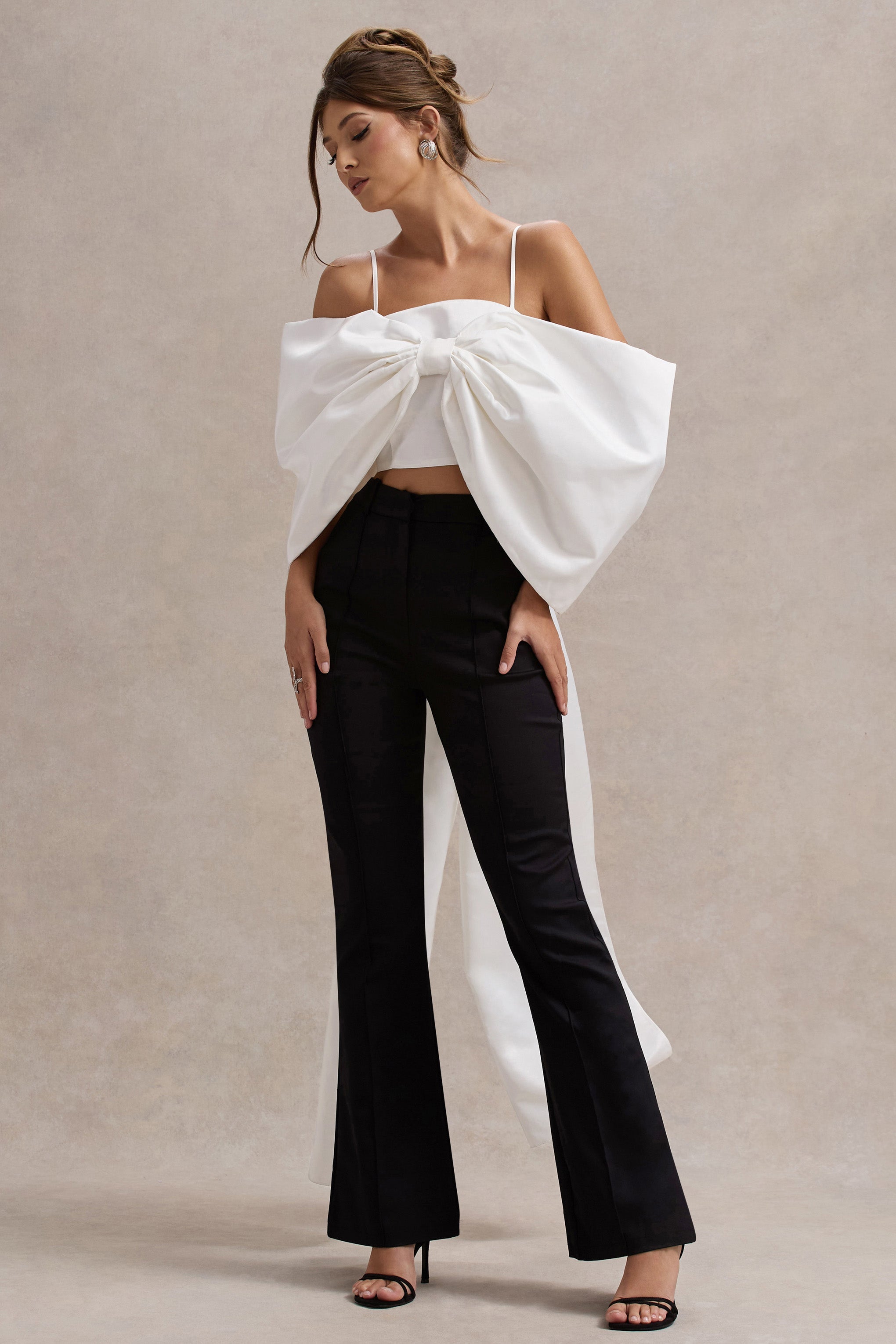 White Satin Top With Oversized Bow