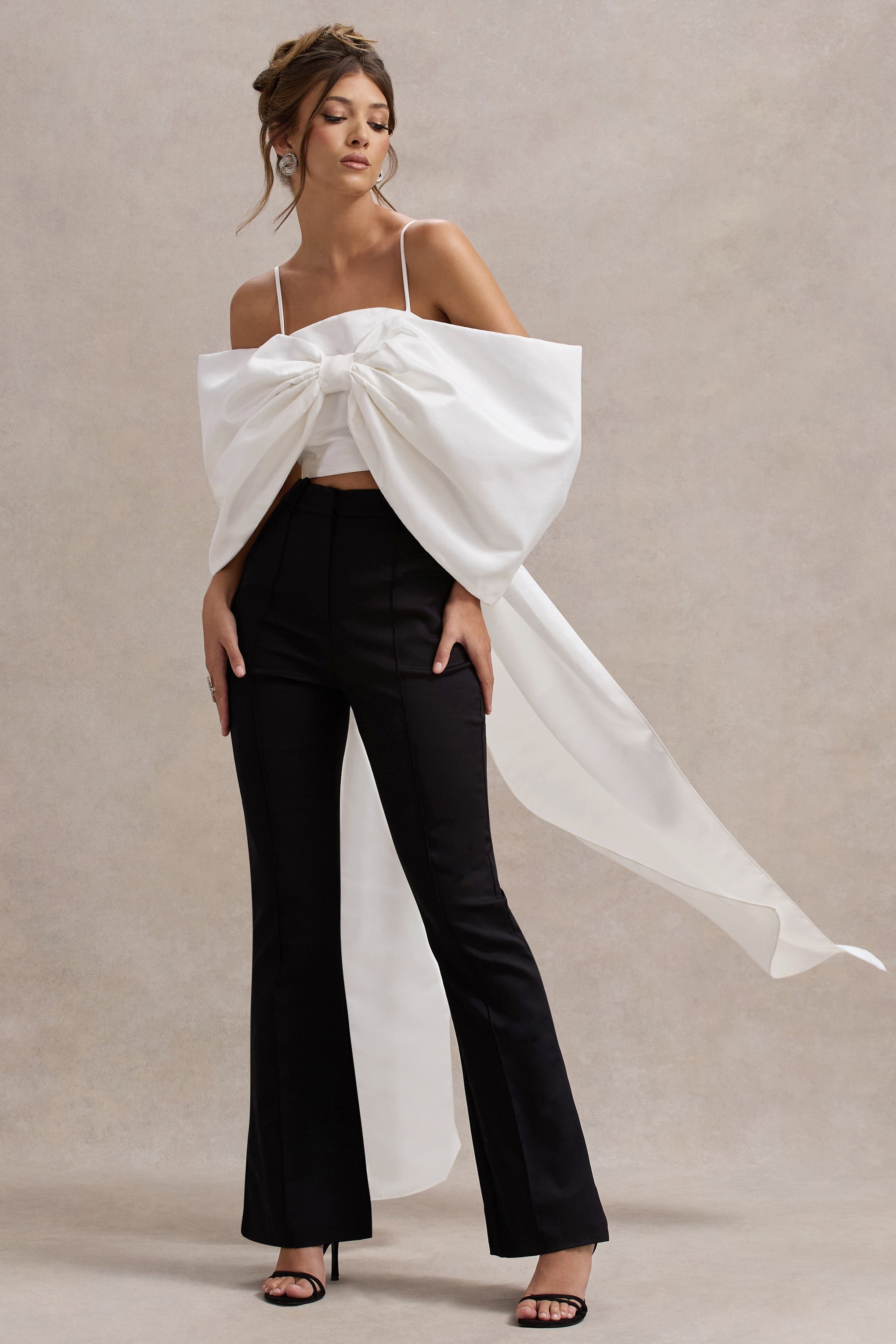 White Satin Top With Oversized Bow