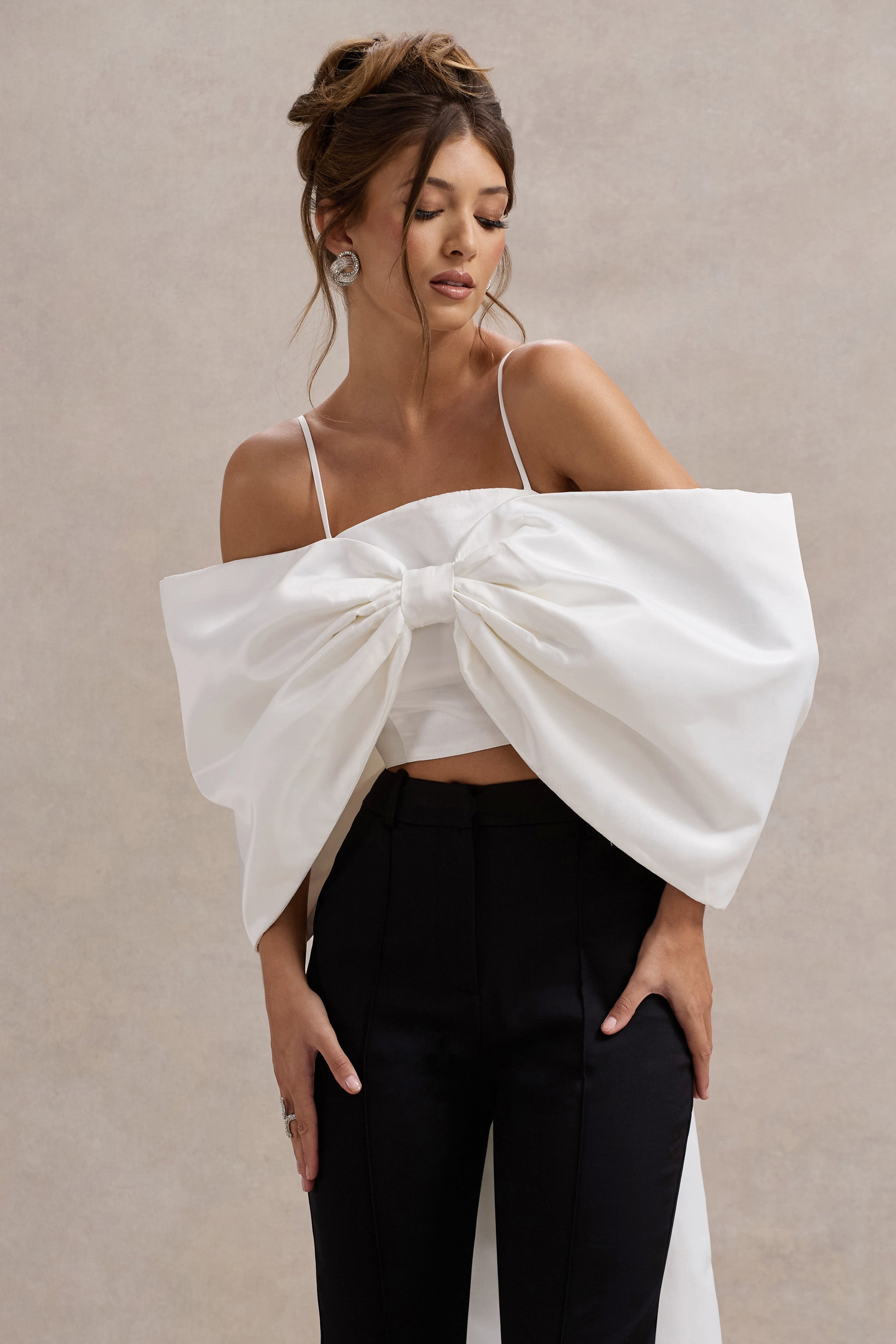 White Satin Top With Oversized Bow