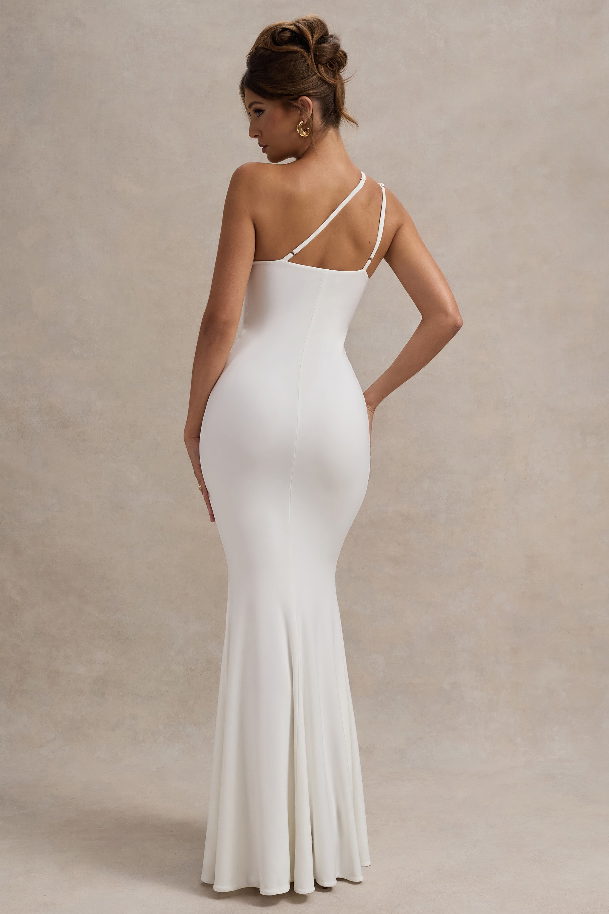 White Strapless Asymmetric Twisted Maxi Dress