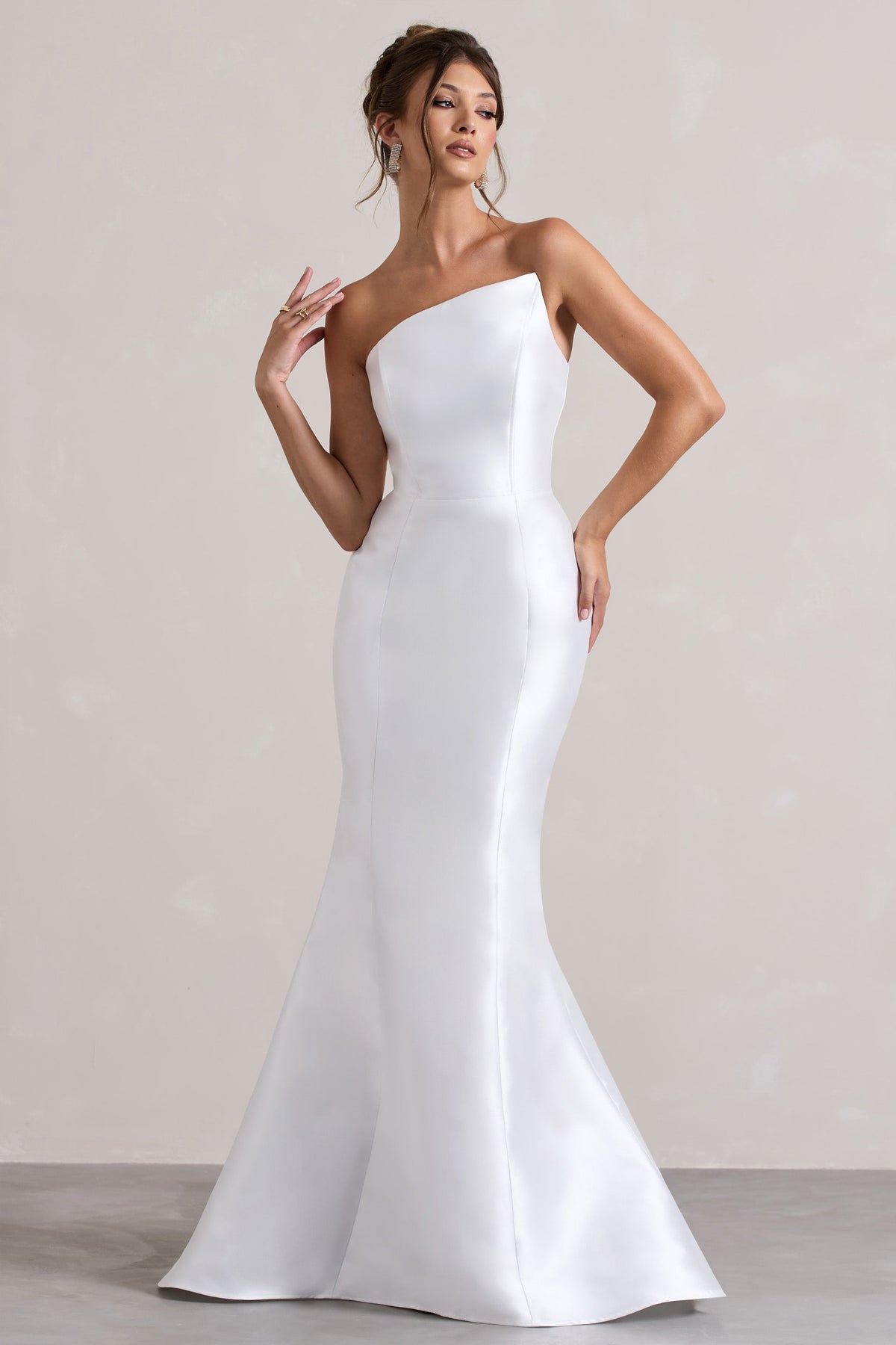 White Satin Asymmetric Fishtail Maxi Dress