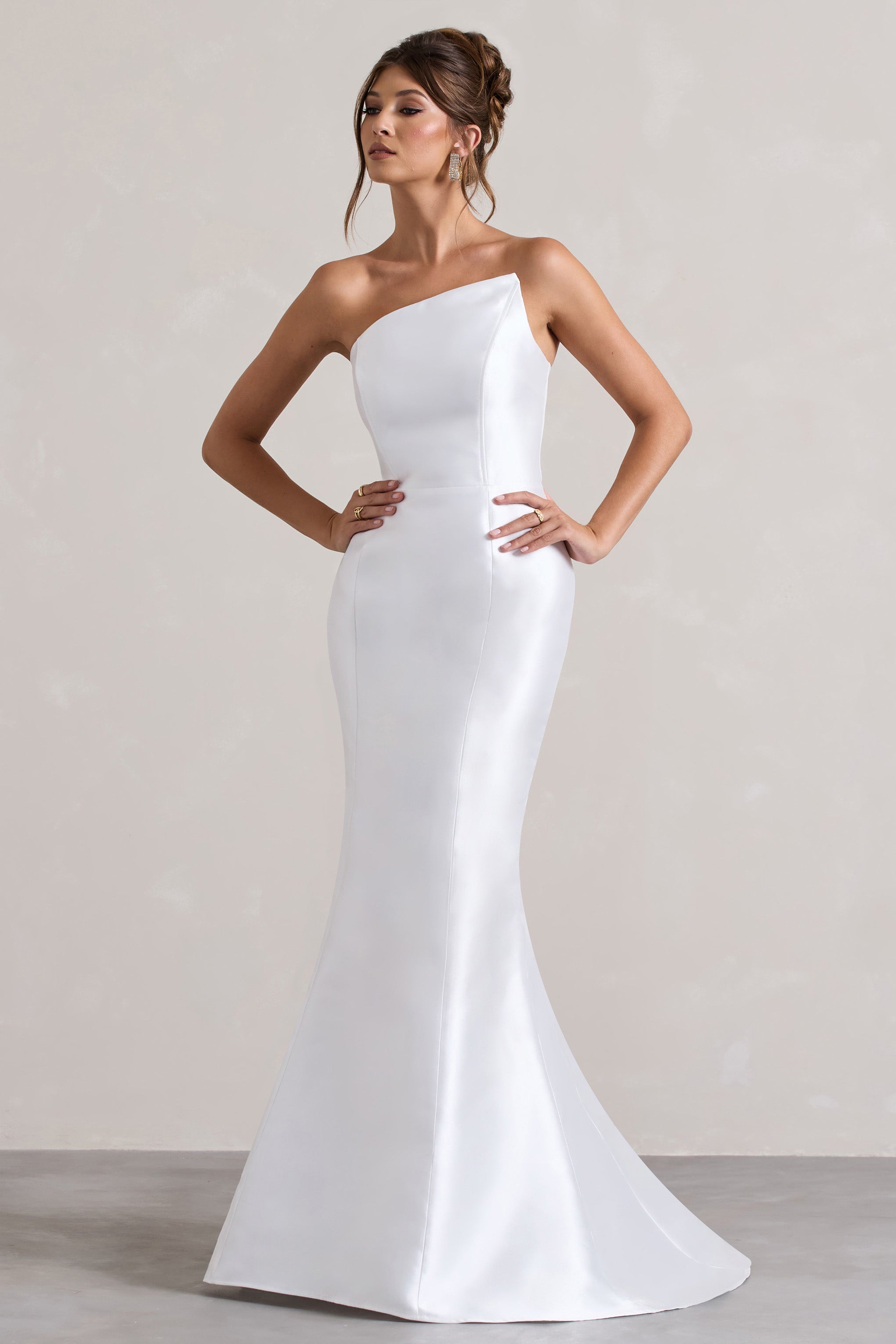 White Satin Asymmetric Fishtail Maxi Dress