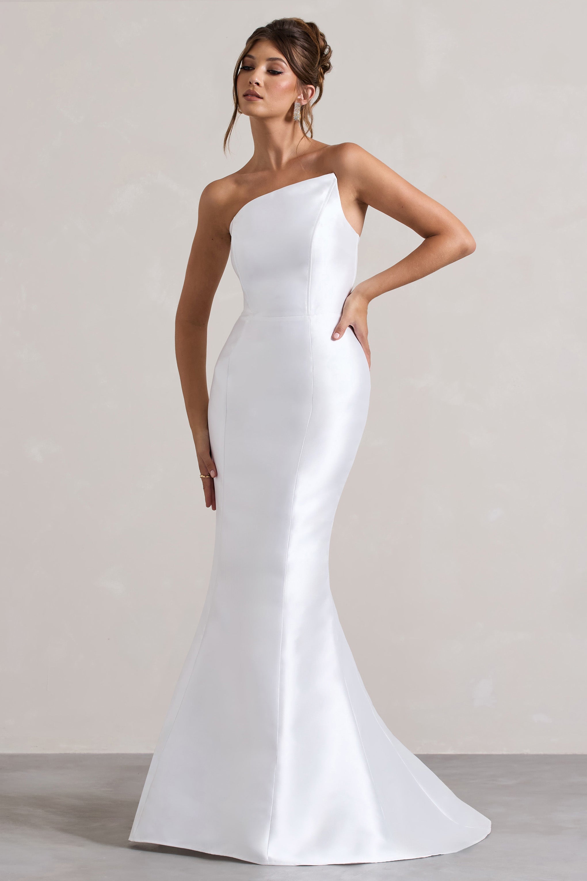 White Satin Asymmetric Fishtail Maxi Dress