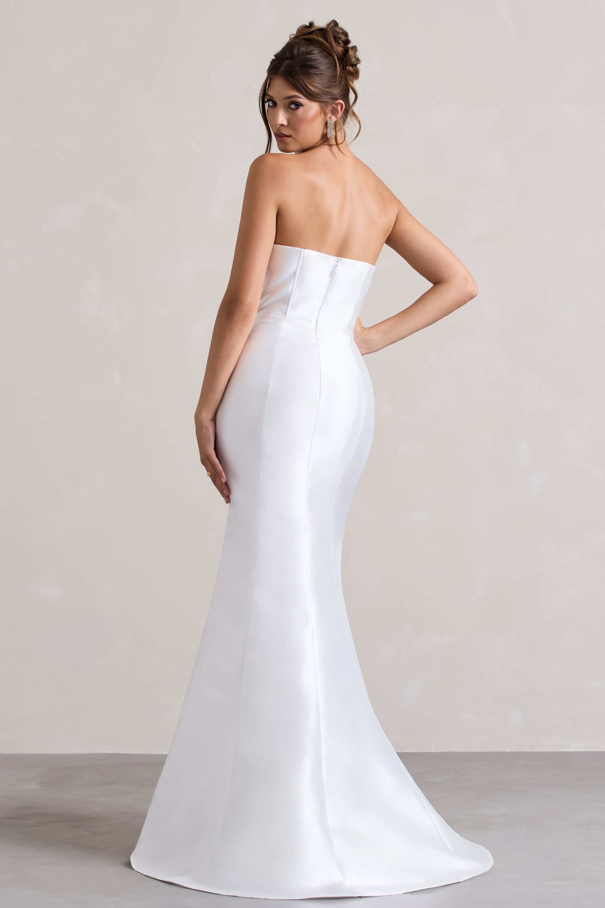 White Satin Asymmetric Fishtail Maxi Dress
