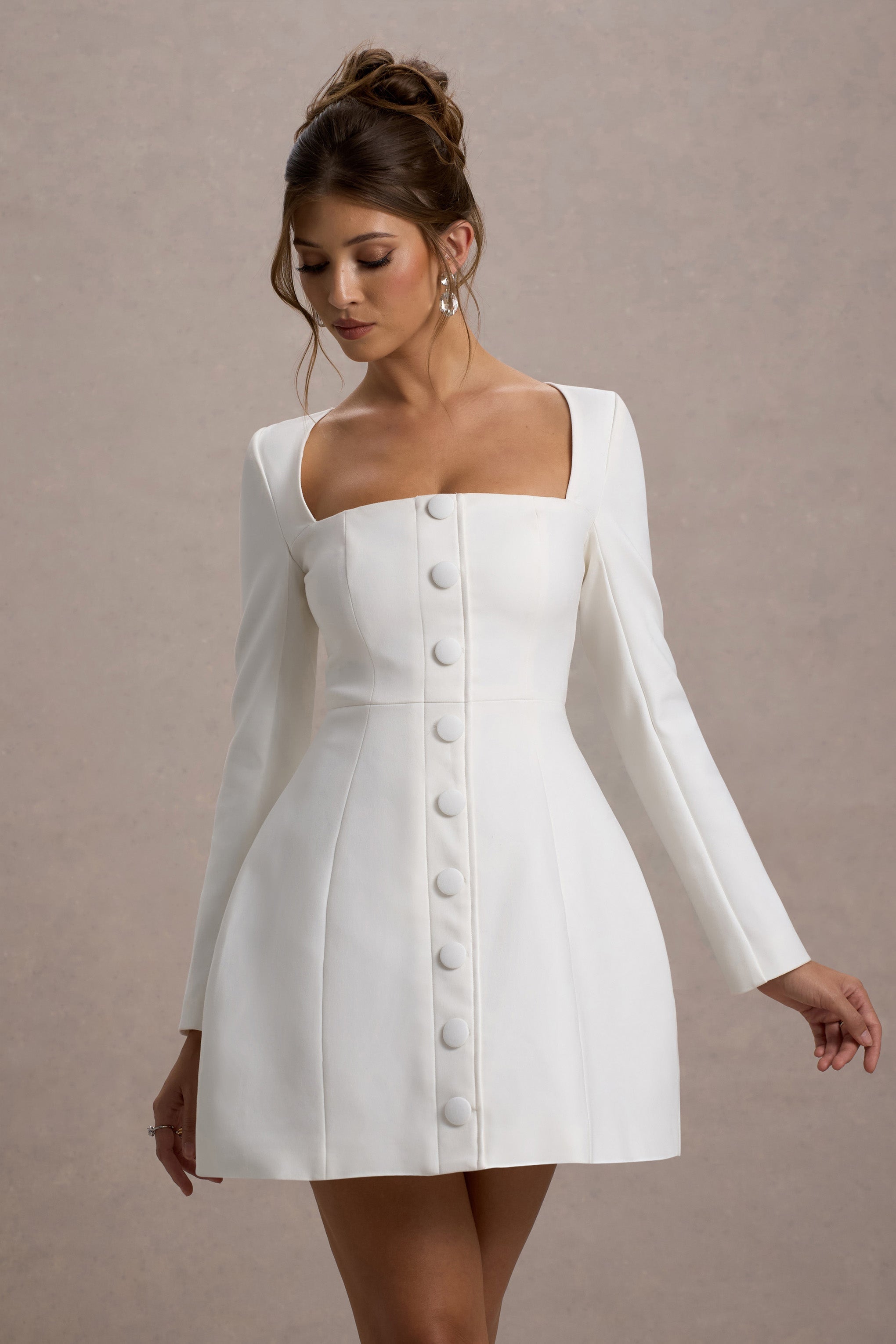 White Tailored Square-Neck Mini Dress