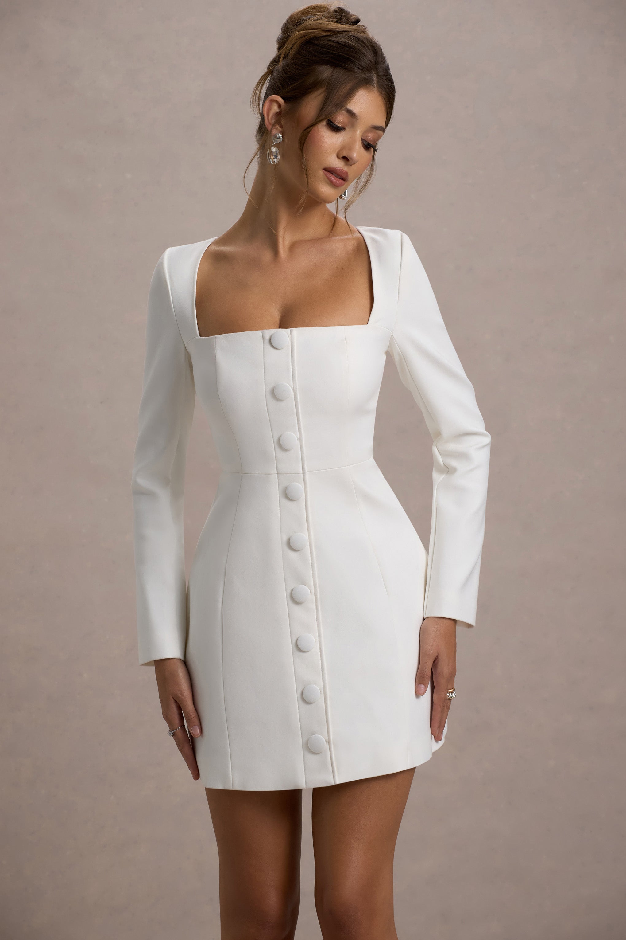 White Tailored Square-Neck Mini Dress