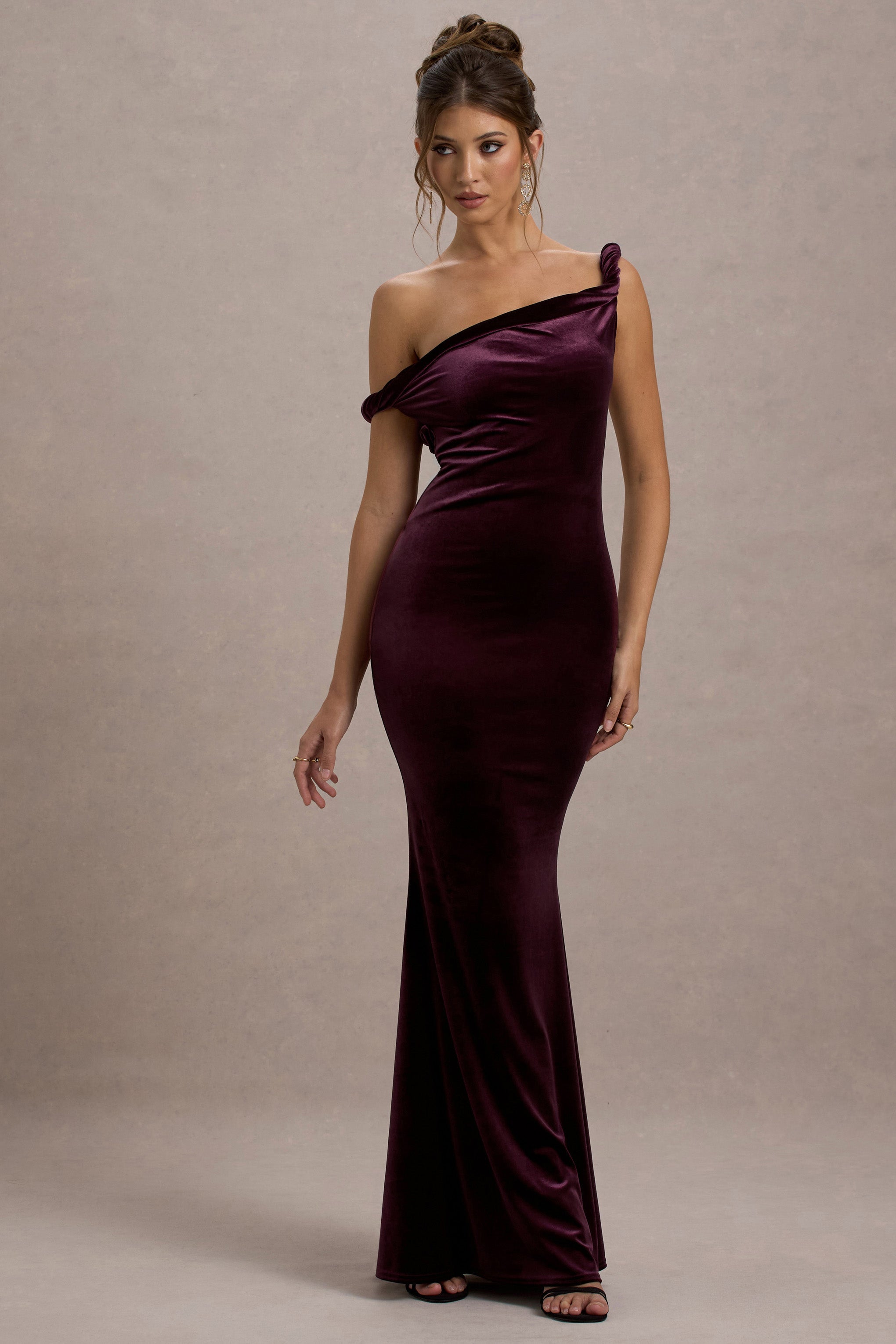 Port Velvet Twisted Asymmetric Maxi Dress