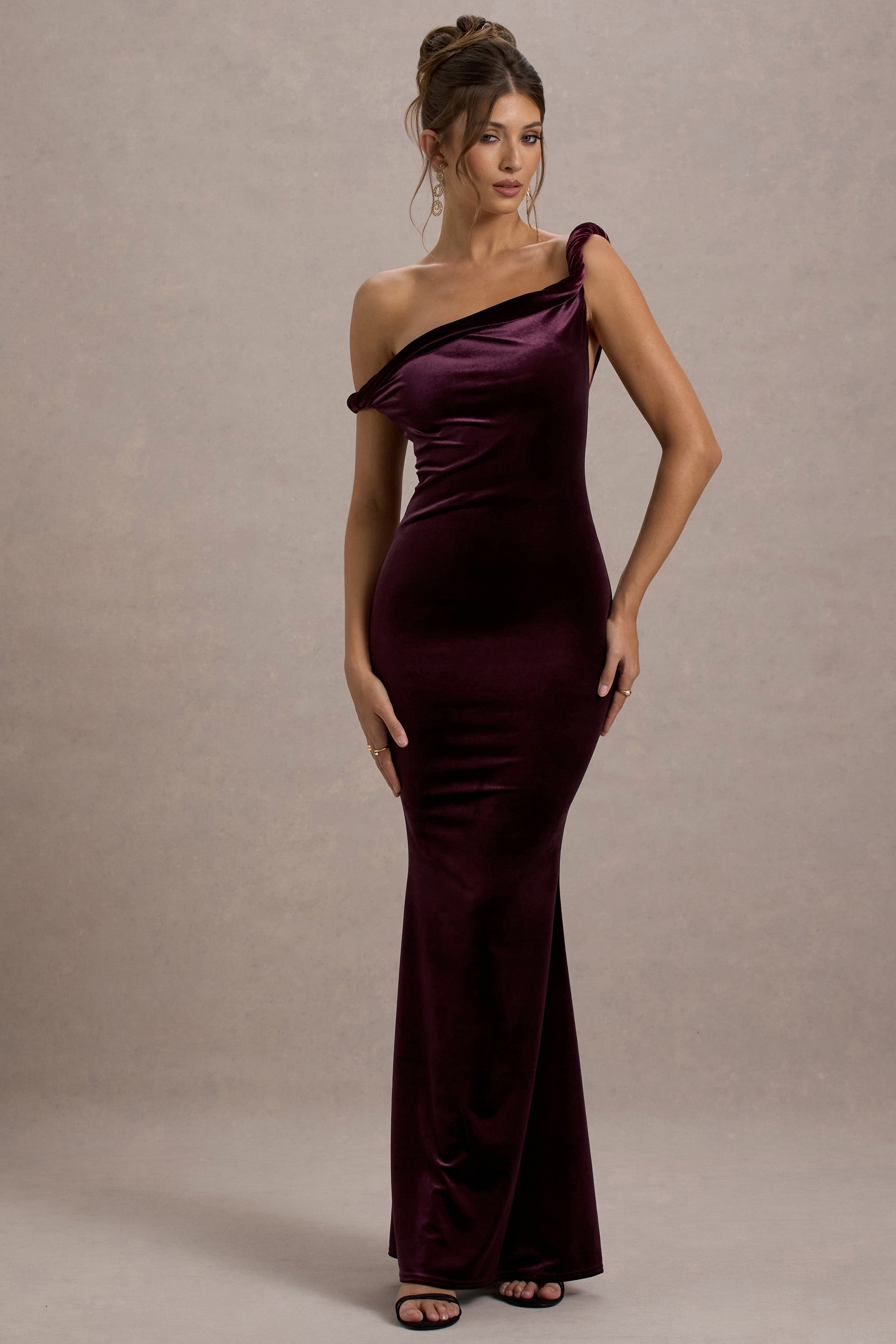 Port Velvet Twisted Asymmetric Maxi Dress