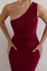 Berry One Shoulder Thigh Split Maxi Dress