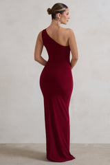 Berry One Shoulder Thigh Split Maxi Dress