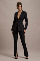 Black High Waist Tailored Trousers With Hem Split
