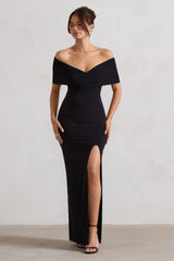 Black Twist Front Bardot Maxi Dress