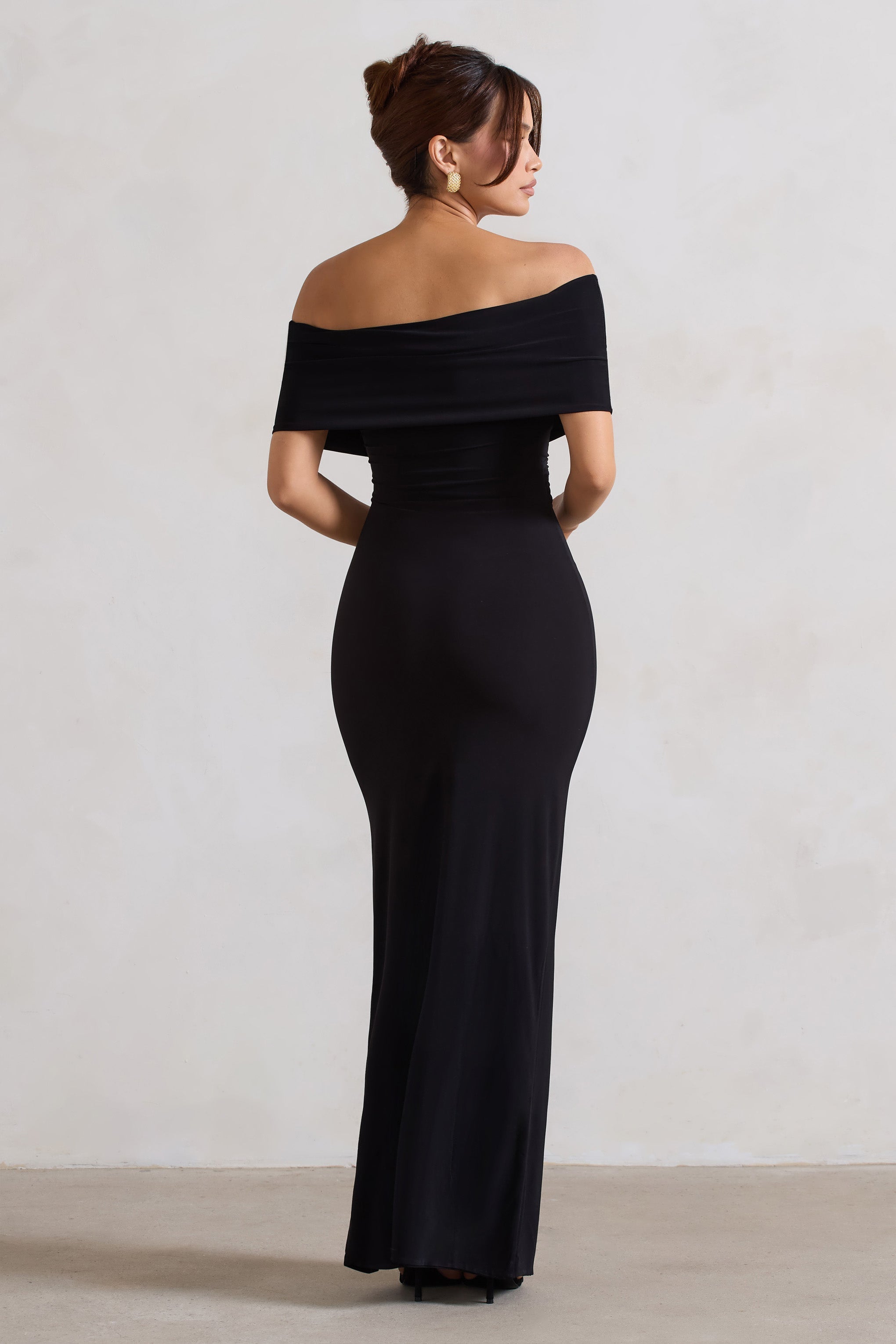 Black Twist Front Bardot Maxi Dress