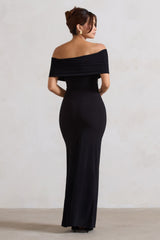 Black Twist Front Bardot Maxi Dress