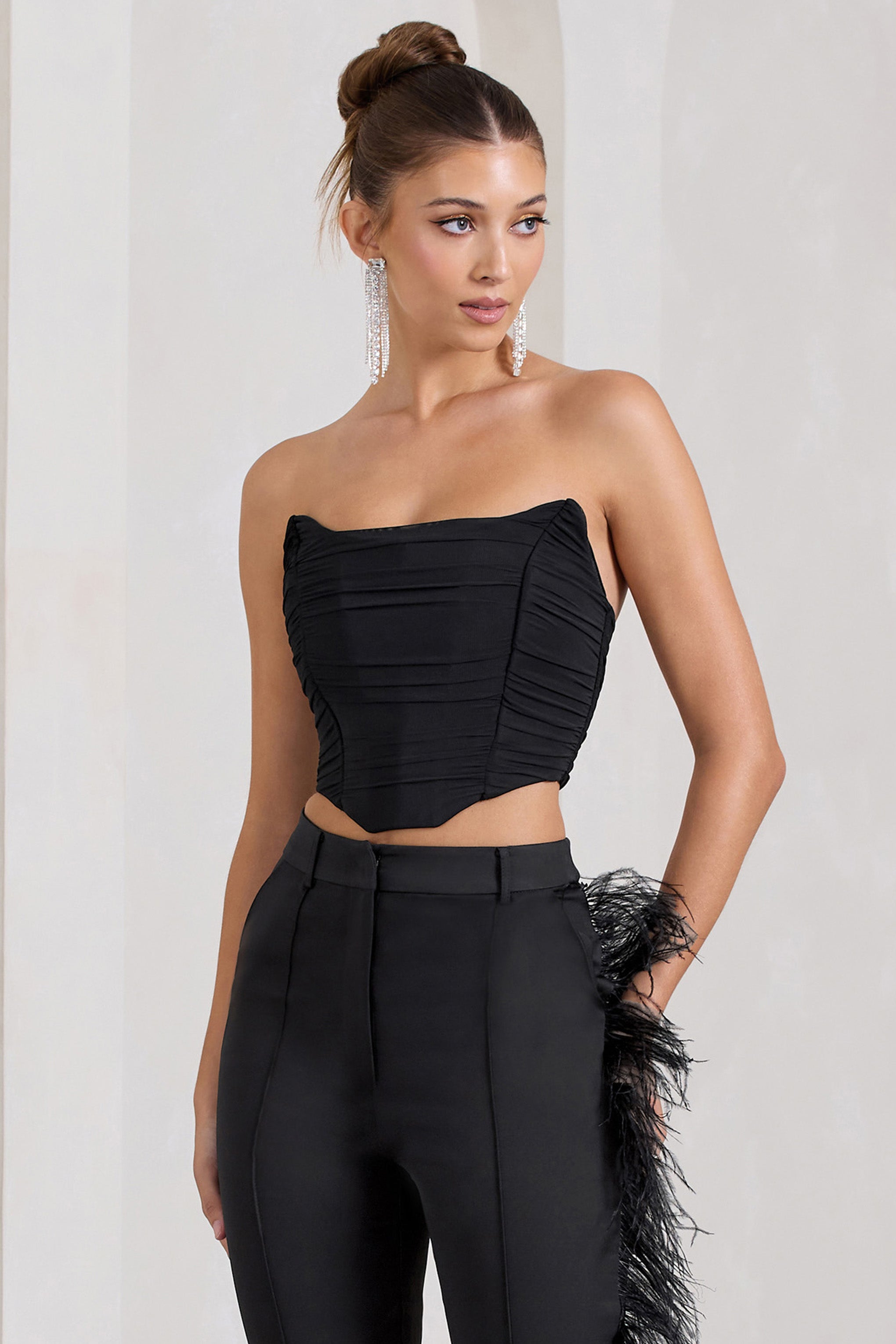 Black Bandeau Mesh Corset Style Crop Top