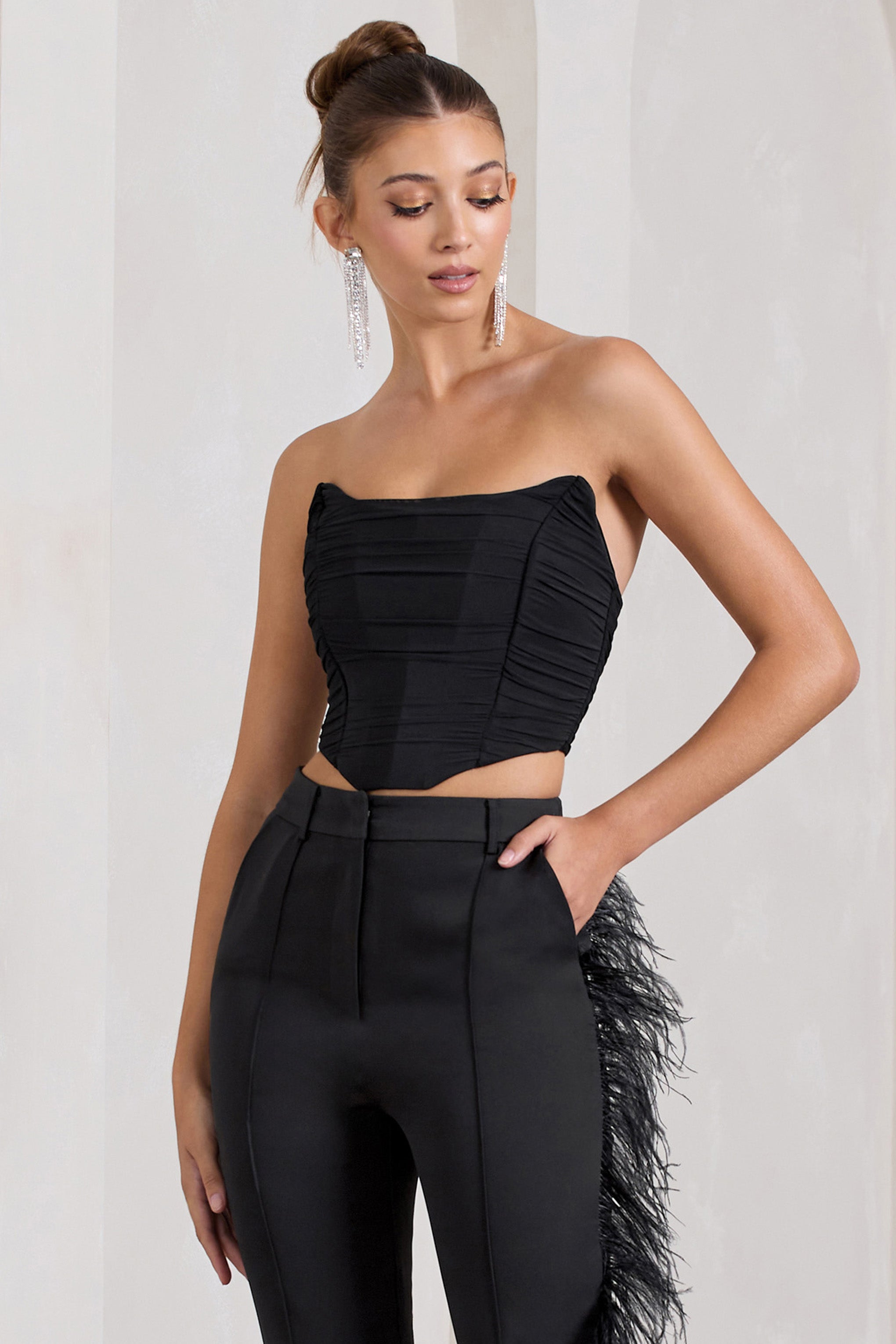 Black Bandeau Mesh Corset Style Crop Top
