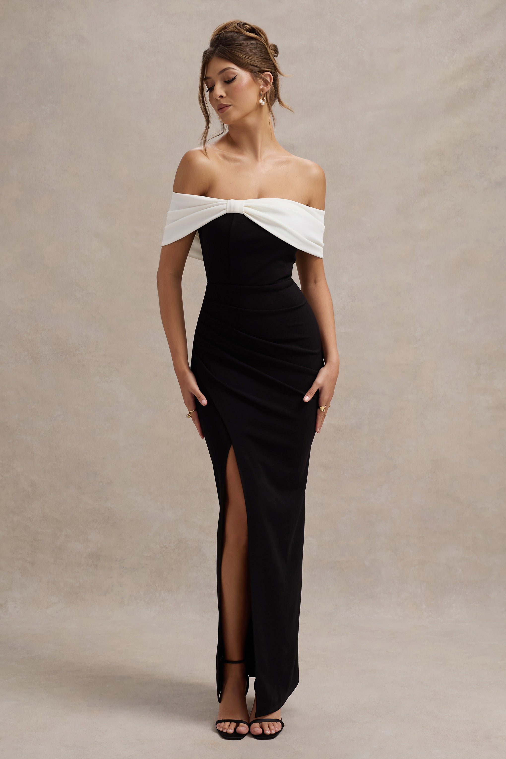 WB_HR_CL127770225-EvaBlack_WhiteBardotBowDetailMaxiDressWithThighSplit4