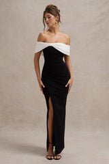 WB_HR_CL127770225-EvaBlack_WhiteBardotBowDetailMaxiDressWithThighSplit4