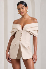 Stone Cotton-Blend Corset Bardot Playsuit