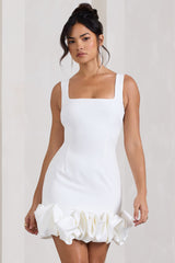 White Strappy Mini Dress With Ruffle Trim