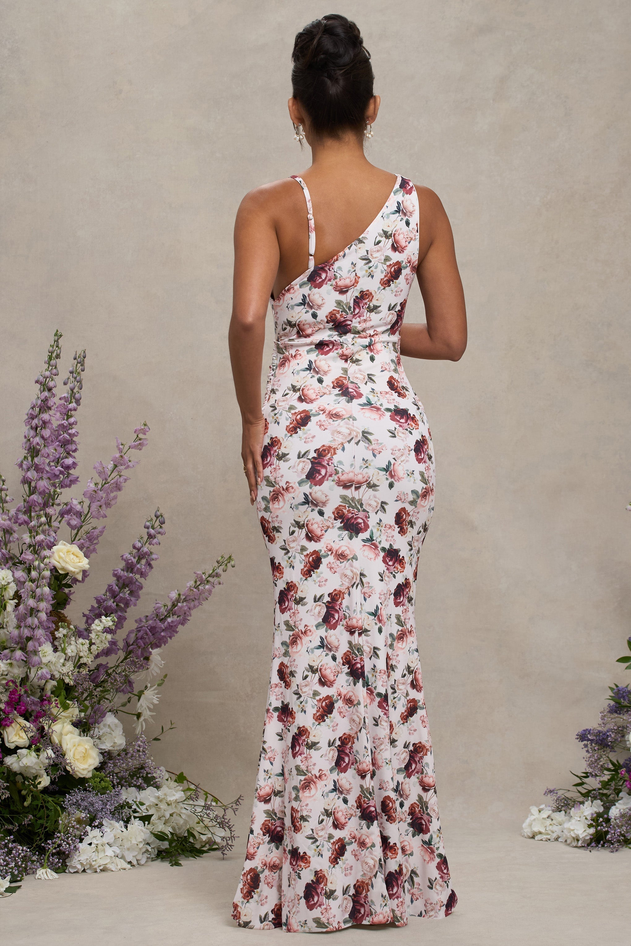 White Floral Maternity Cowl Neck Maxi Dress