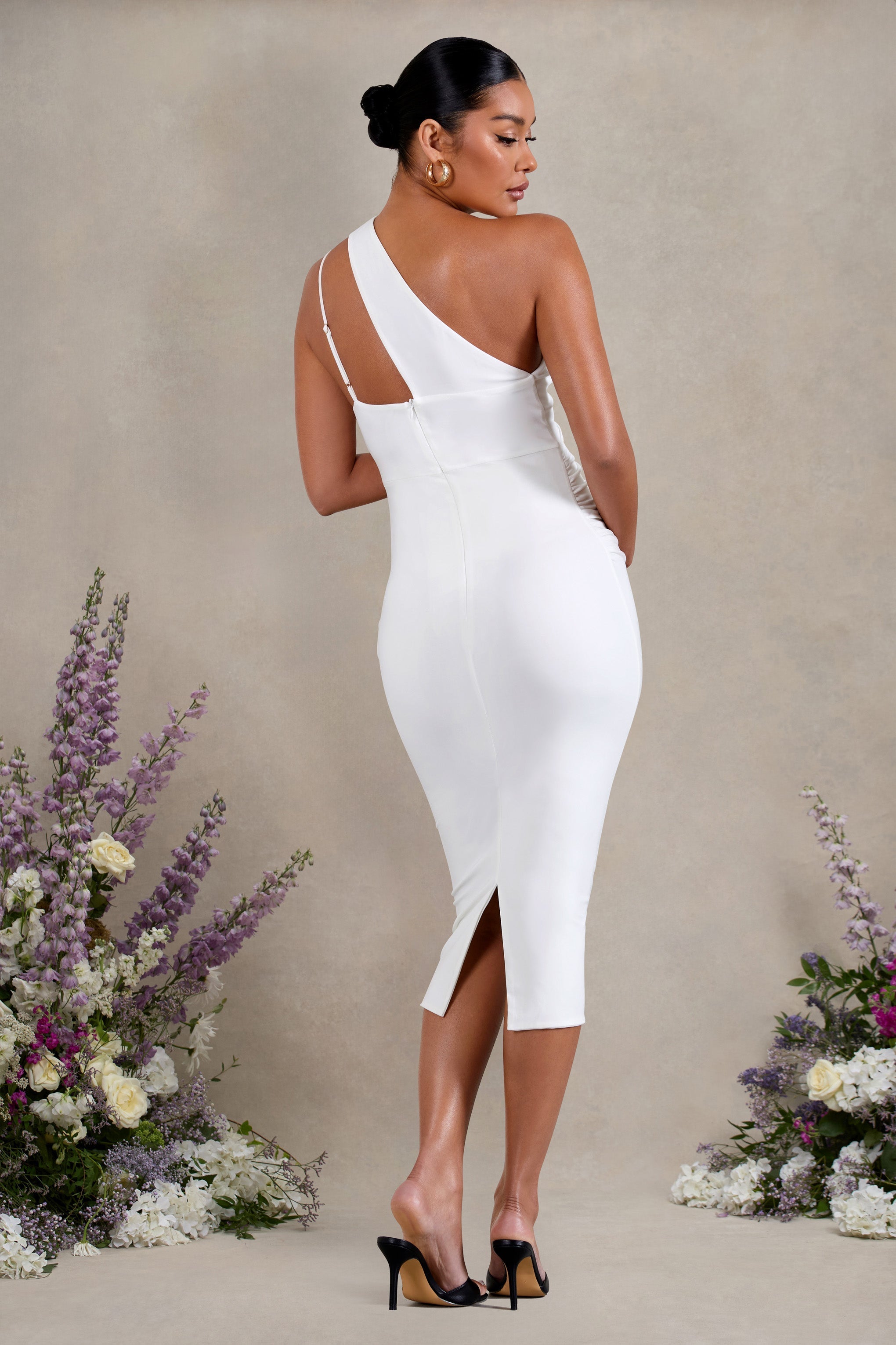 White Sleeveless Asymmetric Maternity Midi Dress