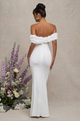 White Mesh Floral Bardot Maternity Maxi Dress