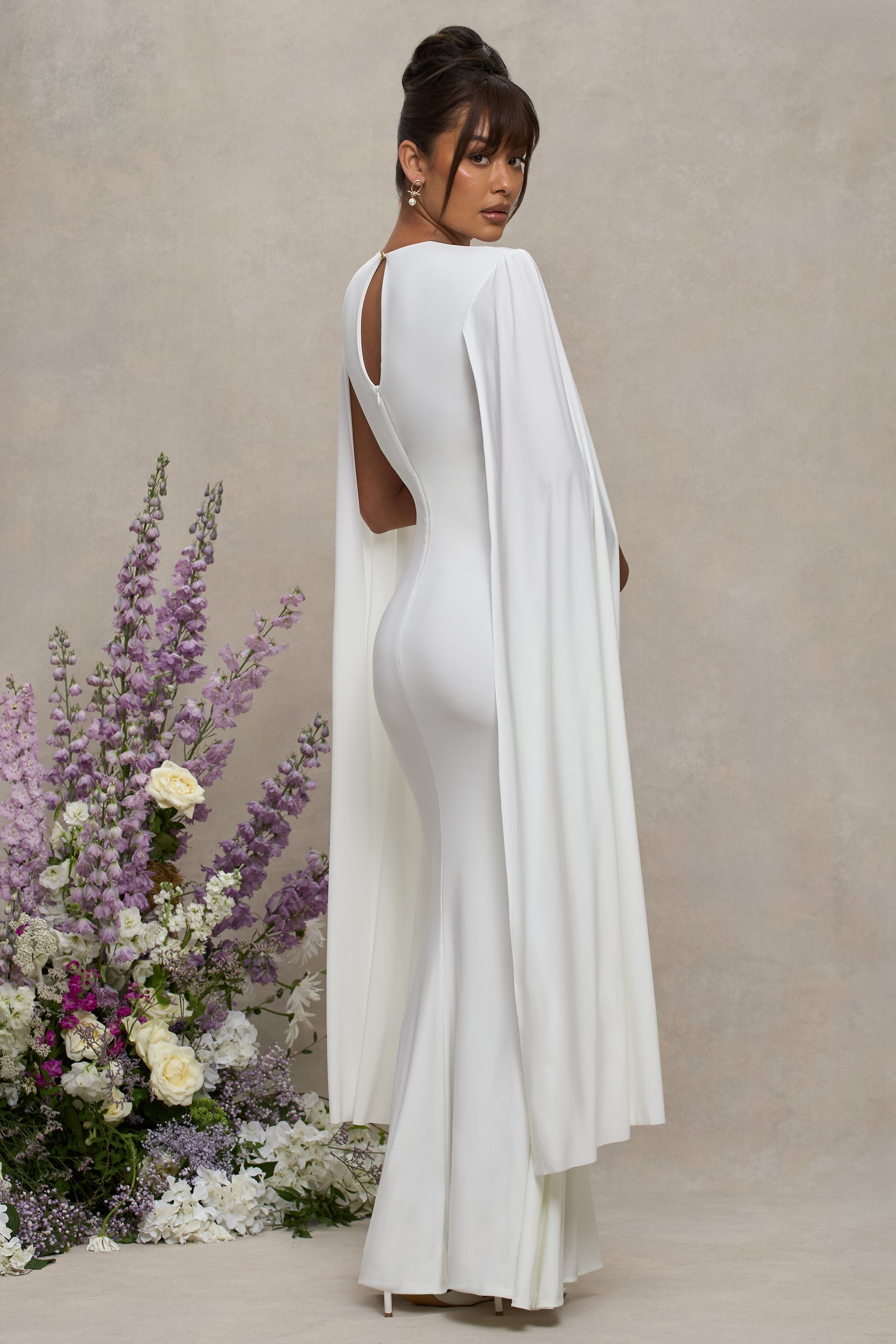 White Maternity Maxi Dress With Cape Sleeves