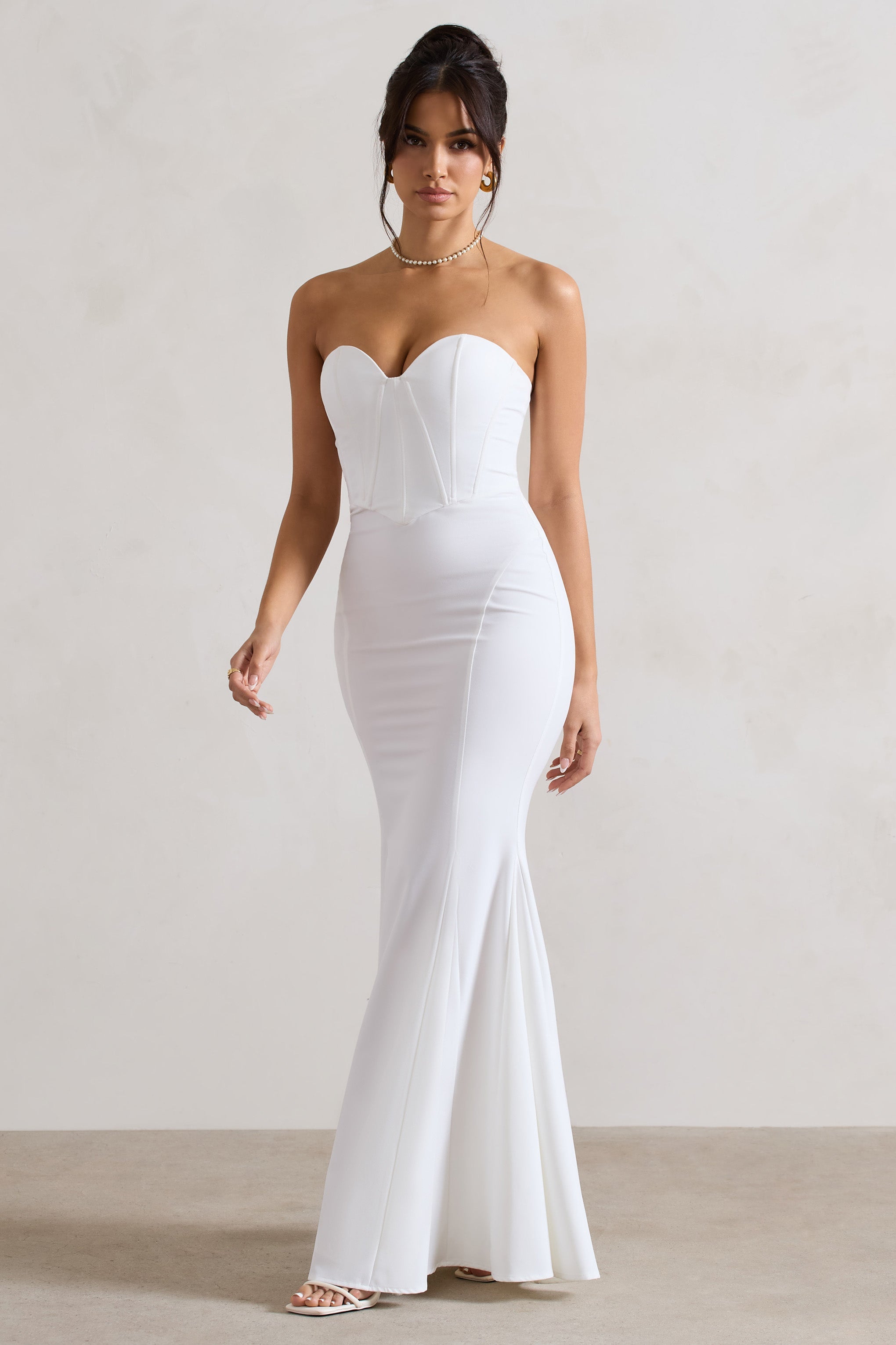 Cream Strapless Corset Style Fishtail Maxi Dress