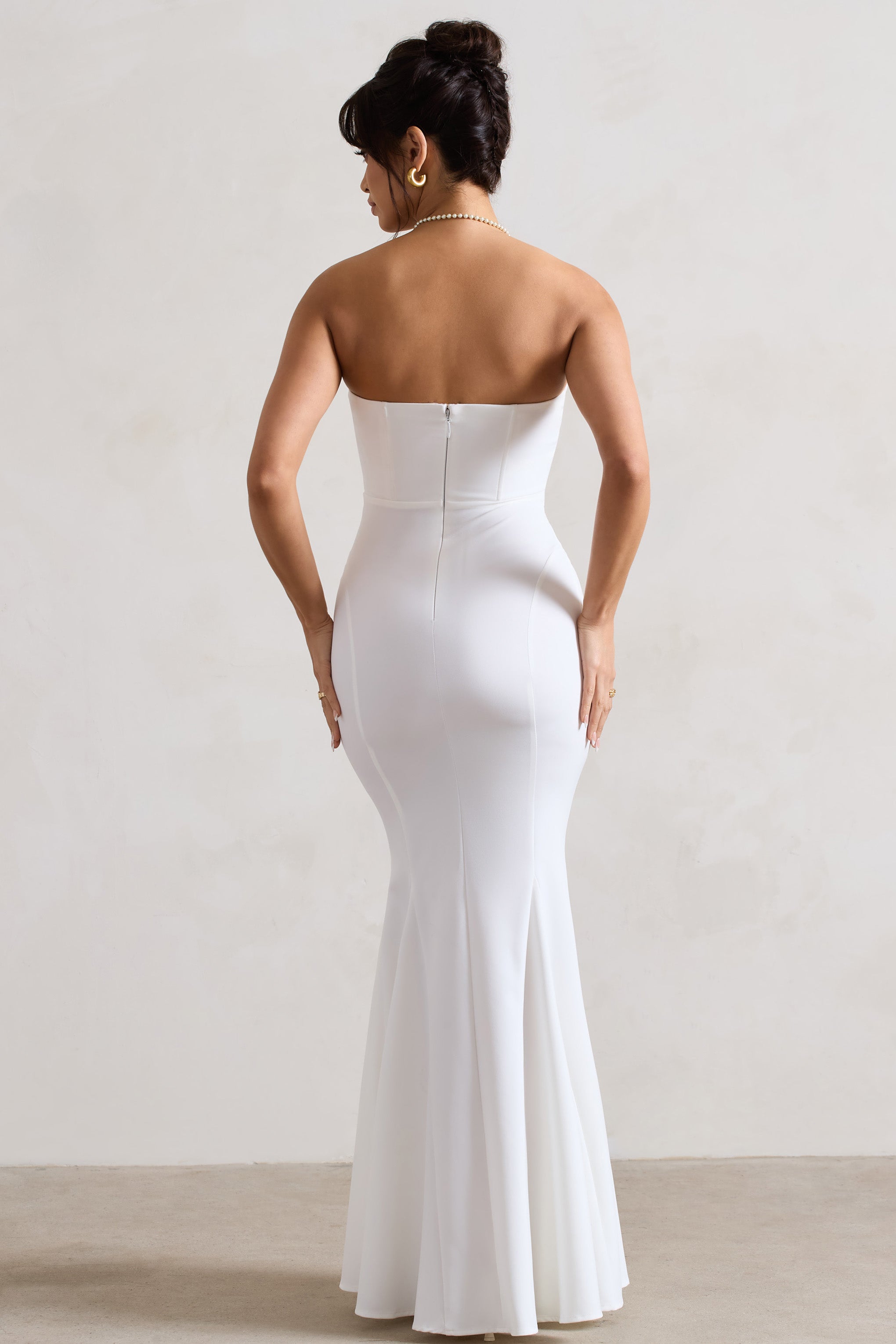 Cream Strapless Corset Style Fishtail Maxi Dress