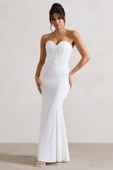Cream Strapless Corset Style Fishtail Maxi Dress