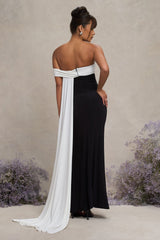 Black & White Bardot Split Maternity Maxi Dress With Drape