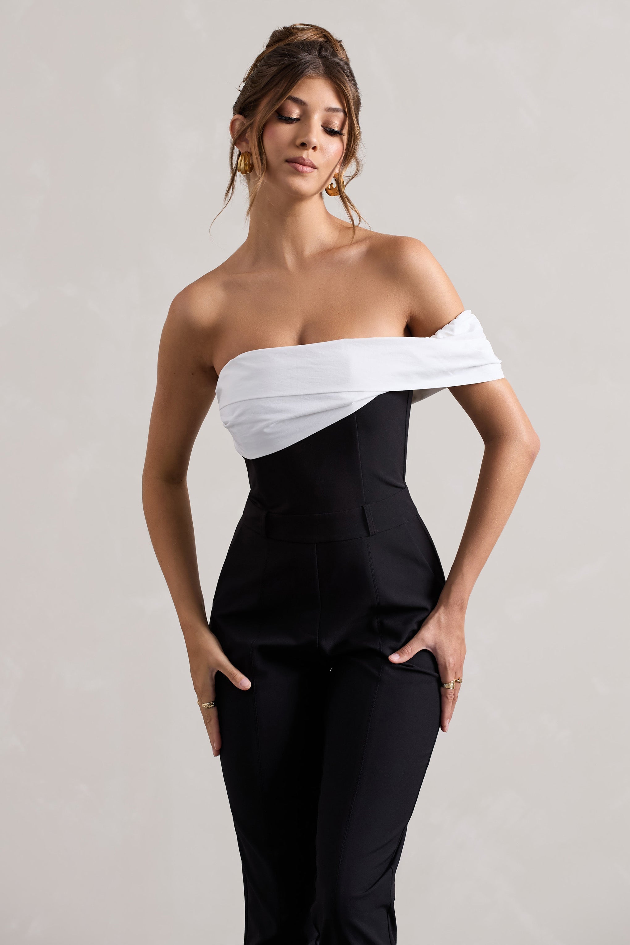 Black Twisted Bardot Tailored Jumpsuit