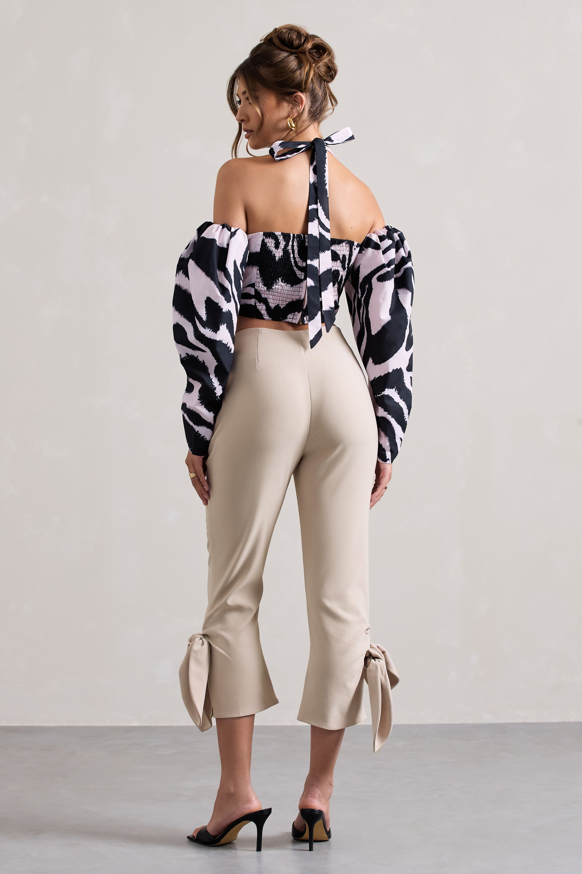 Champagne Cropped Capri Pants With Knot Detail
