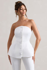 Cream Satin Strapless Button Front Corset Top