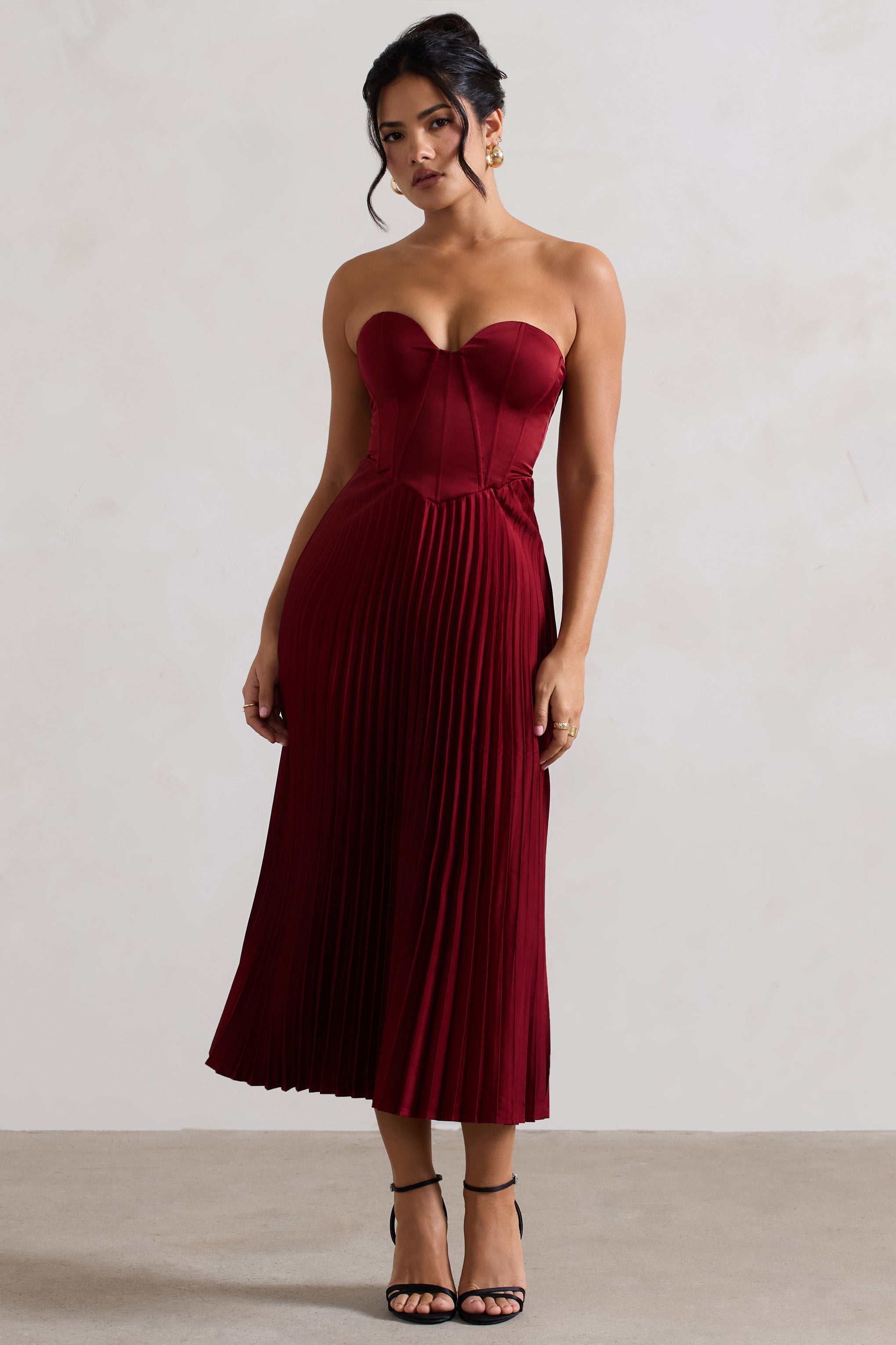 Berry Satin Corset Style Midi Dress