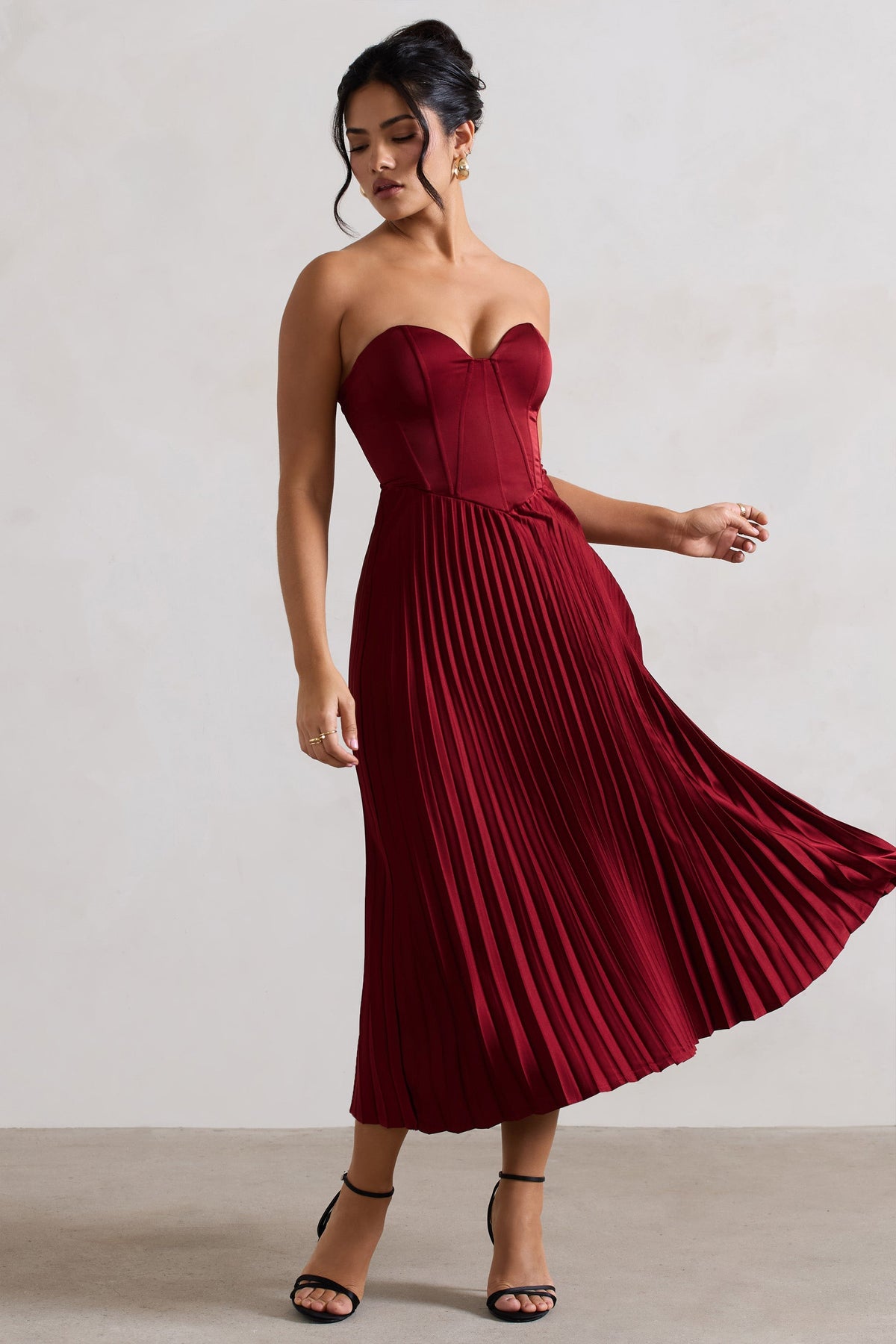 Berry Satin Corset Style Midi Dress