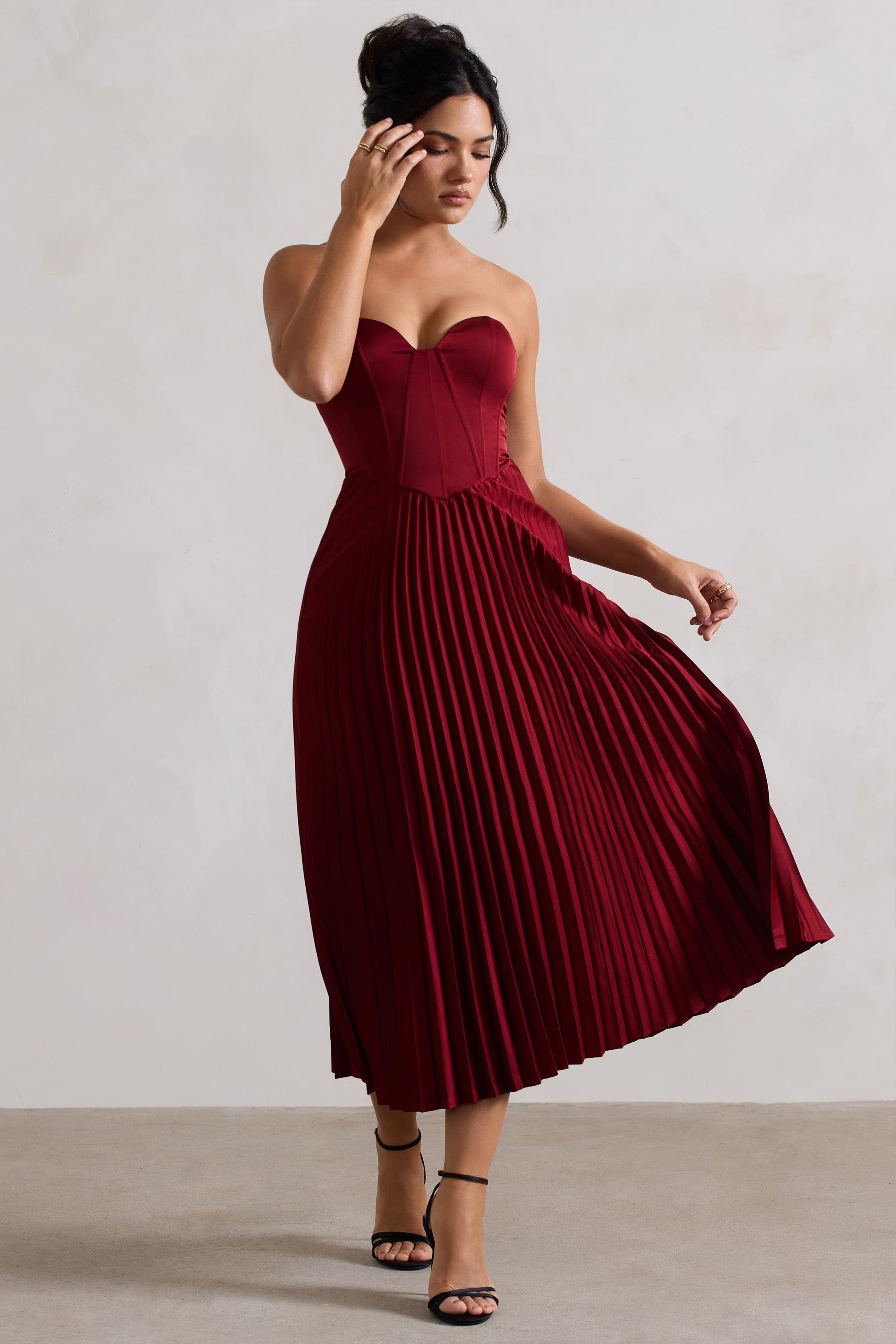 Berry Satin Corset Style Midi Dress