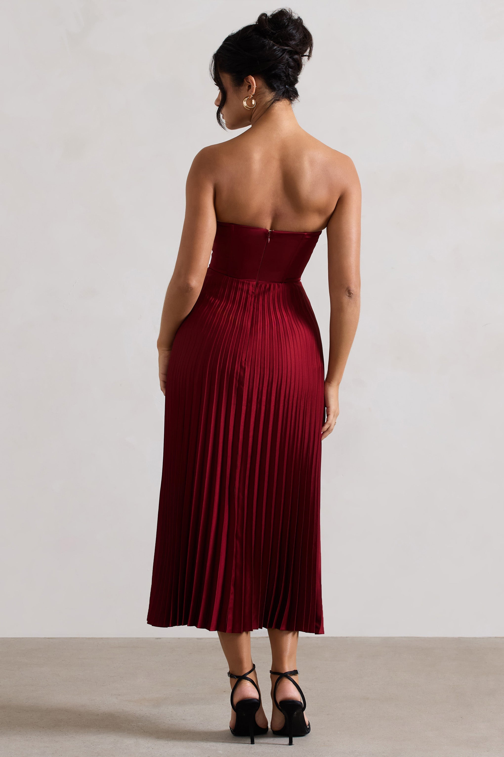 Berry Satin Corset Style Midi Dress