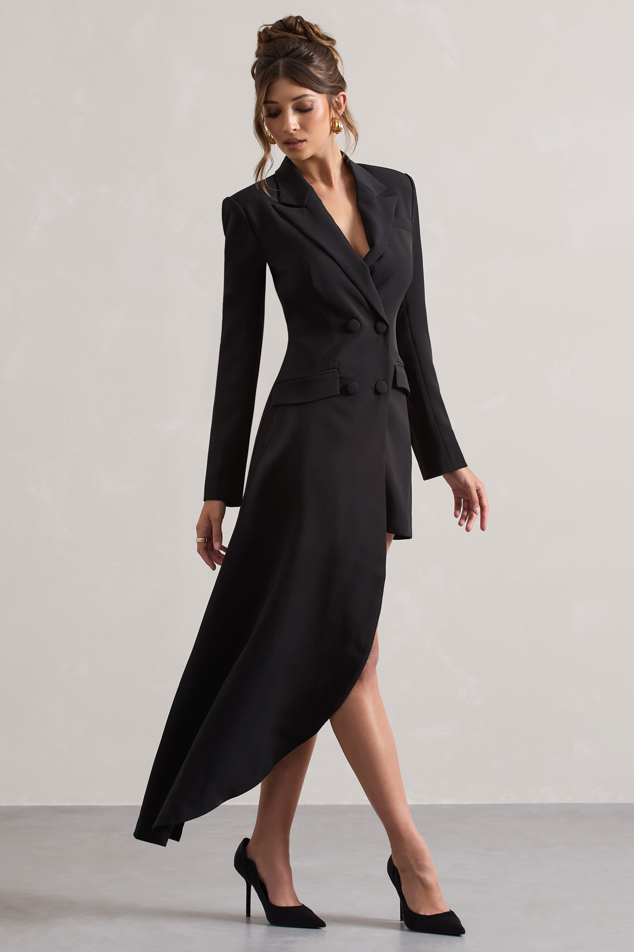 Black Tailored Blazer Mini Dress With Asymmetric Hem
