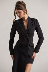 Black Tailored Blazer Mini Dress With Asymmetric Hem