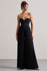 Black Corset Plisse Wide-Leg Jumpsuit