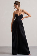 Black Corset Plisse Wide-Leg Jumpsuit